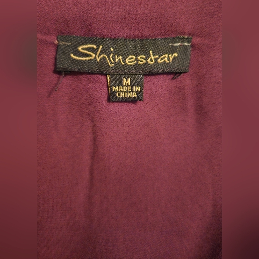 Shinestar Purple Peplum Blouse | Puff Sleeves V-Neck - Size M - Picture 3 of 4